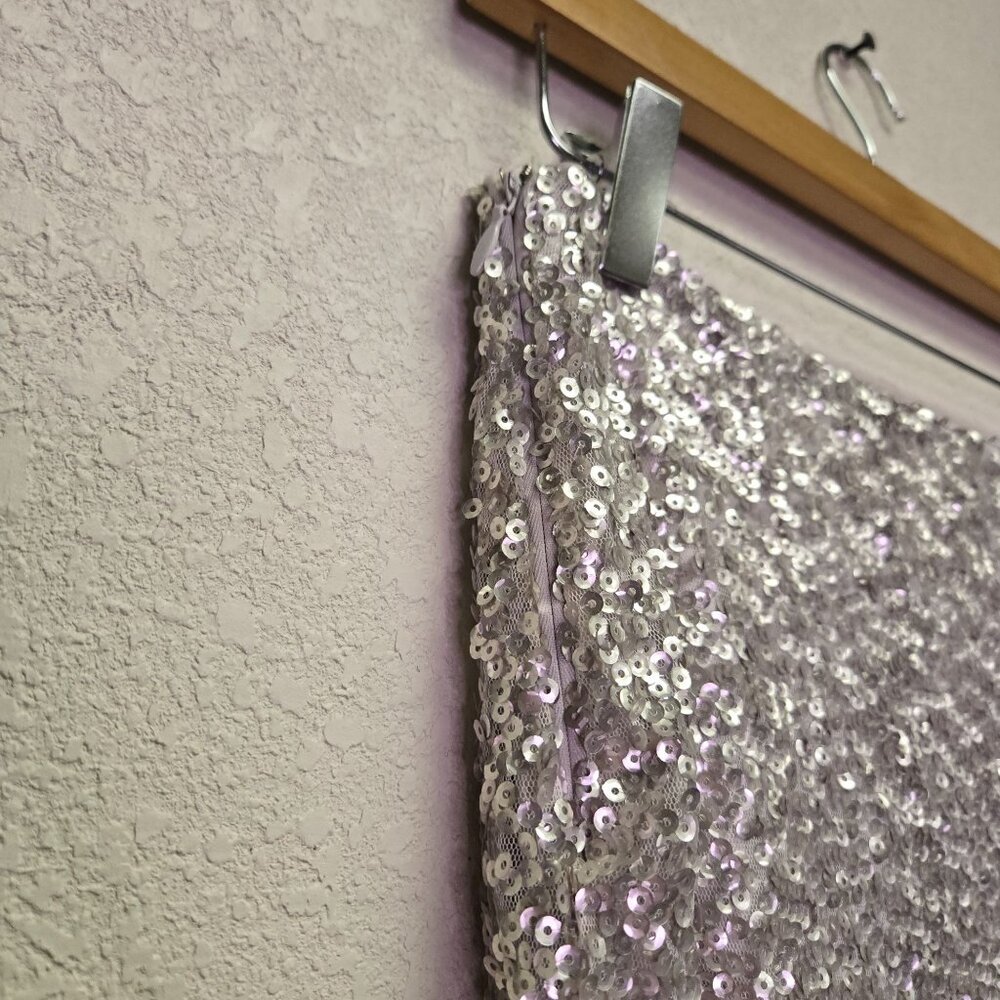 Vintage Y2K Silver Sequin Mini Skirt Party Festival Rave Stretch XS - Picture 4 of 9